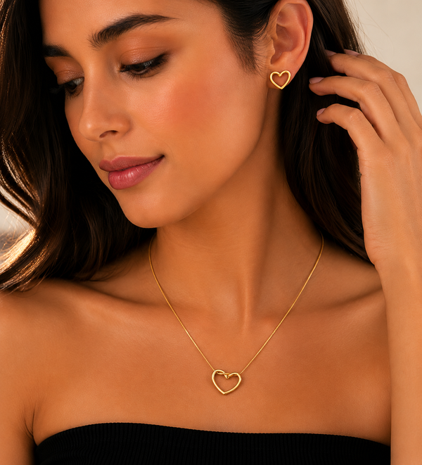 Ganora Heart Charm Jewellery Set – Gold Finish