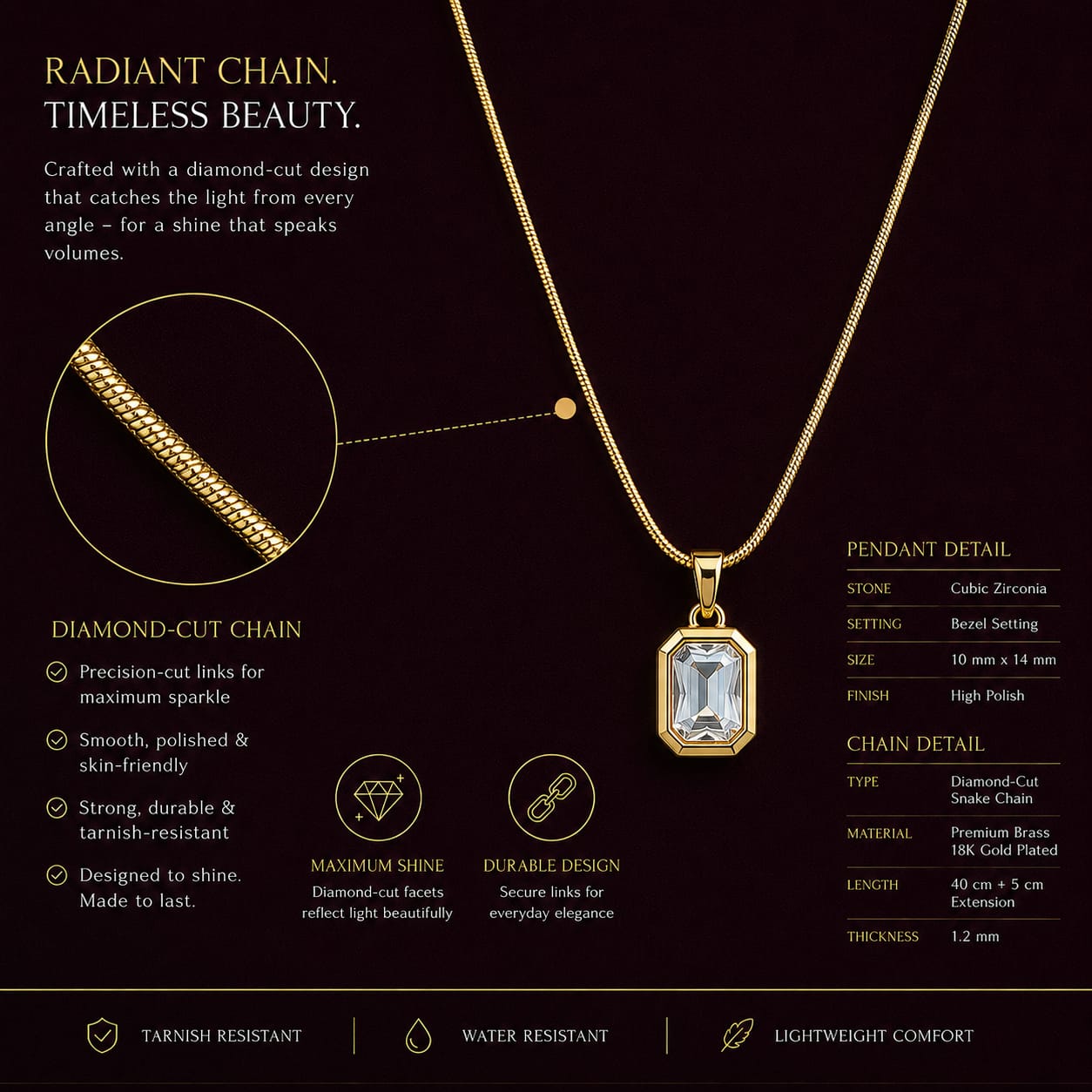 Anti Tarnish Stainless Steel Gold Stylish Necklace